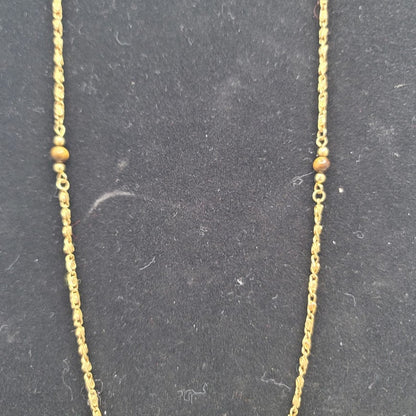 Vintage Gold Tone Link Necklace with Beaded Tiger Eye Accents Mid-Century