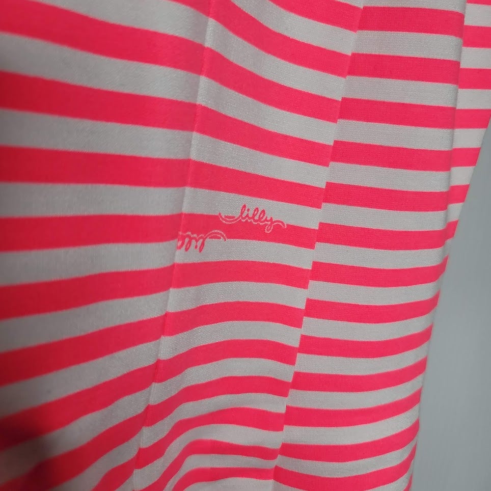 Lilly Pulitzer Briella Neon Pink stripe Boat Neck Dress cap Sleeve Size XL