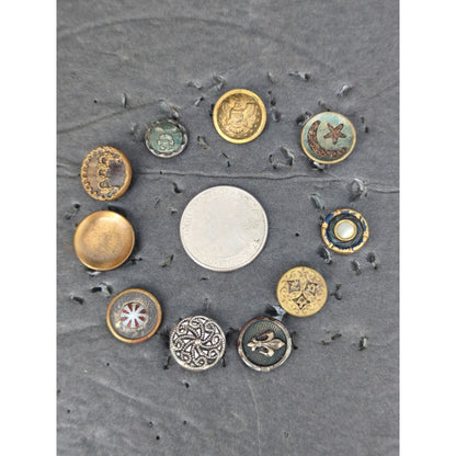LOT X of 10 Antique Vintage Victorian Brass Mixed Materials Buttons ESTATE FIND