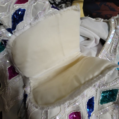 Candlelight Size Medium 80s Glam White Sequin Beaded Top silk Multicolor Diamond