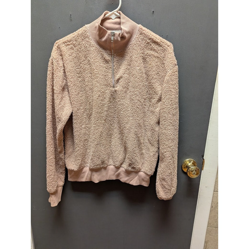 Topshop Size 2 Blush Pink Half Zip Sherpa PullOver Sweatshirt NEW long sleeve