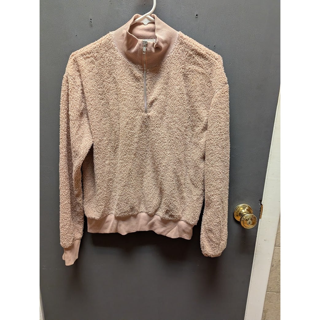 Topshop Size 2 Blush Pink Half Zip Sherpa PullOver Sweatshirt NEW long sleeve