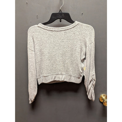 Zella activewear marled gray girls Small (7/8) cozy soft crop top ruched sleeve