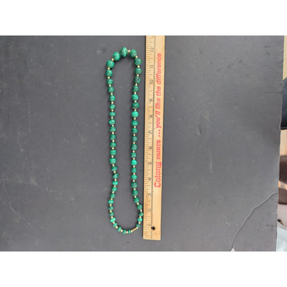 Vintage Green Malachite Style Beaded Strand Necklace Gold Accent Jewelry