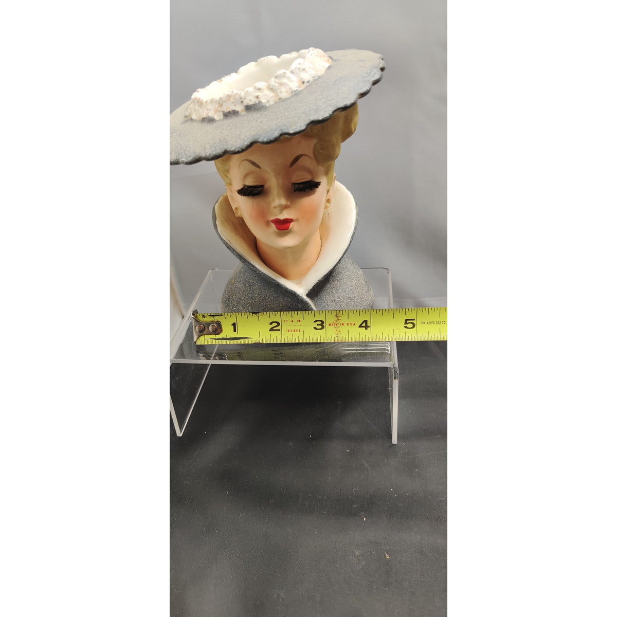Vintage Gray Hat Lady Head Vase Planter Kitschy Ceramic Inarco C3815A 1959