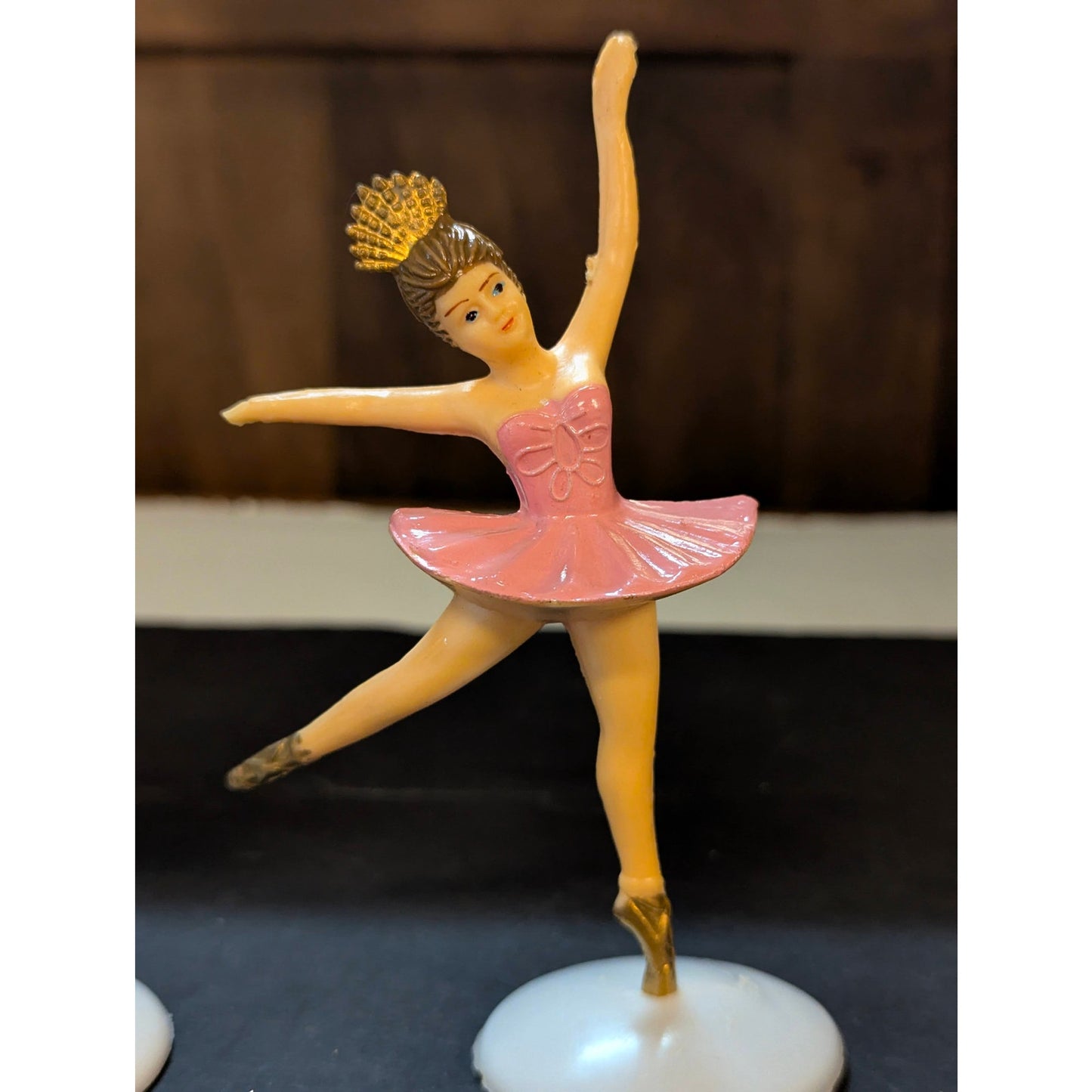 Vintage Pink & Gold Plastic Ballerina Cake Topper Figurines Set of 2
