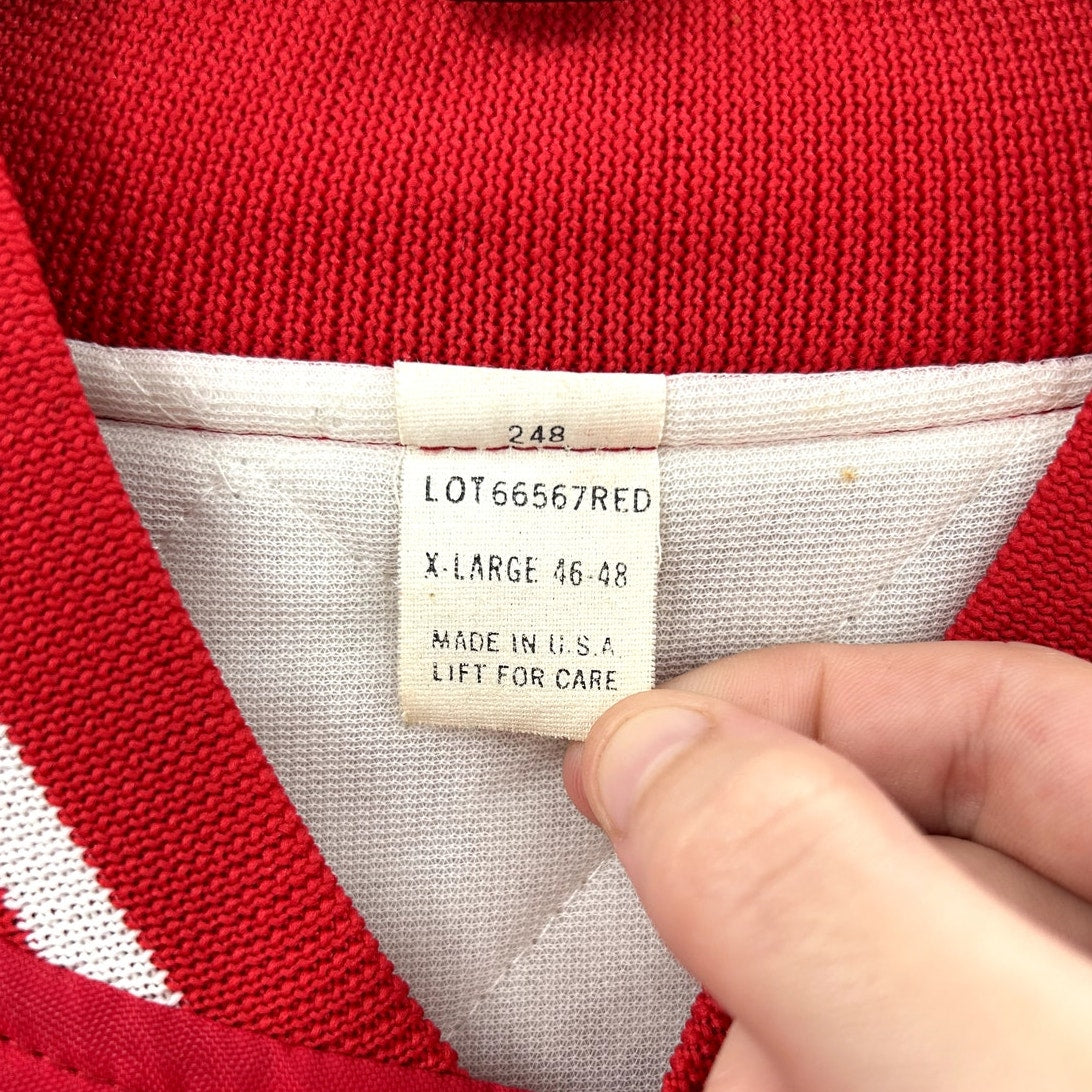 Vintage Woodkraft 1984 Safety Award Satin Baseball Bomber Quilted Shiny Red XL