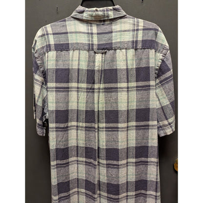 Joe Fresh blue white plaid short sleeve button down shirt Large NEW linen blend