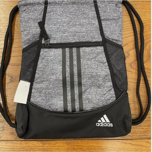 Adidas Alliance II Sackpack Drawstring Bag Gray Black Packable travel Cruise NEW
