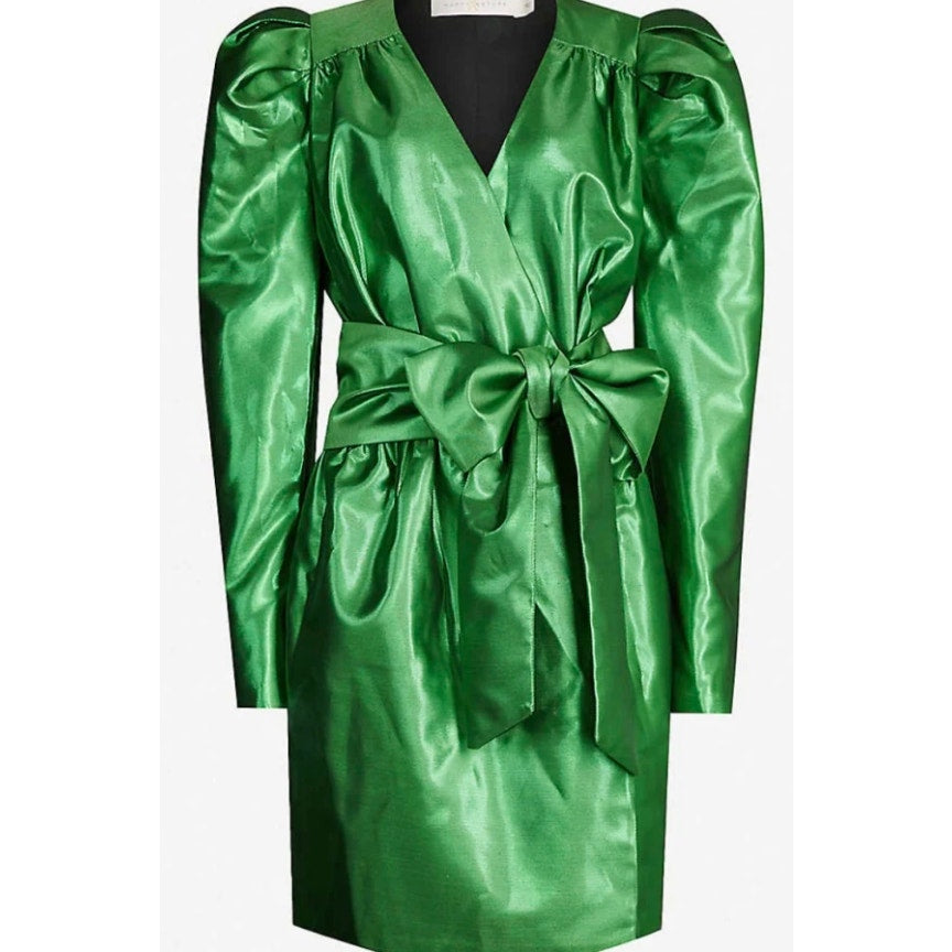 NEW Happy x Nature NY&C Twilight Mini Dress Size Zero Green Puff Sleeve 80s Glam