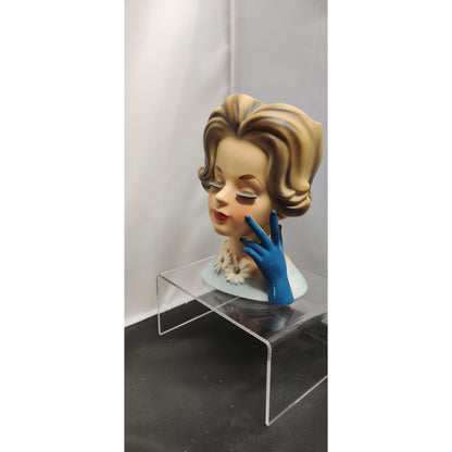 Vintage Blue Gloves Blonde Lady Head Vase Planter Kitsch Ceramic Napcoware C6428