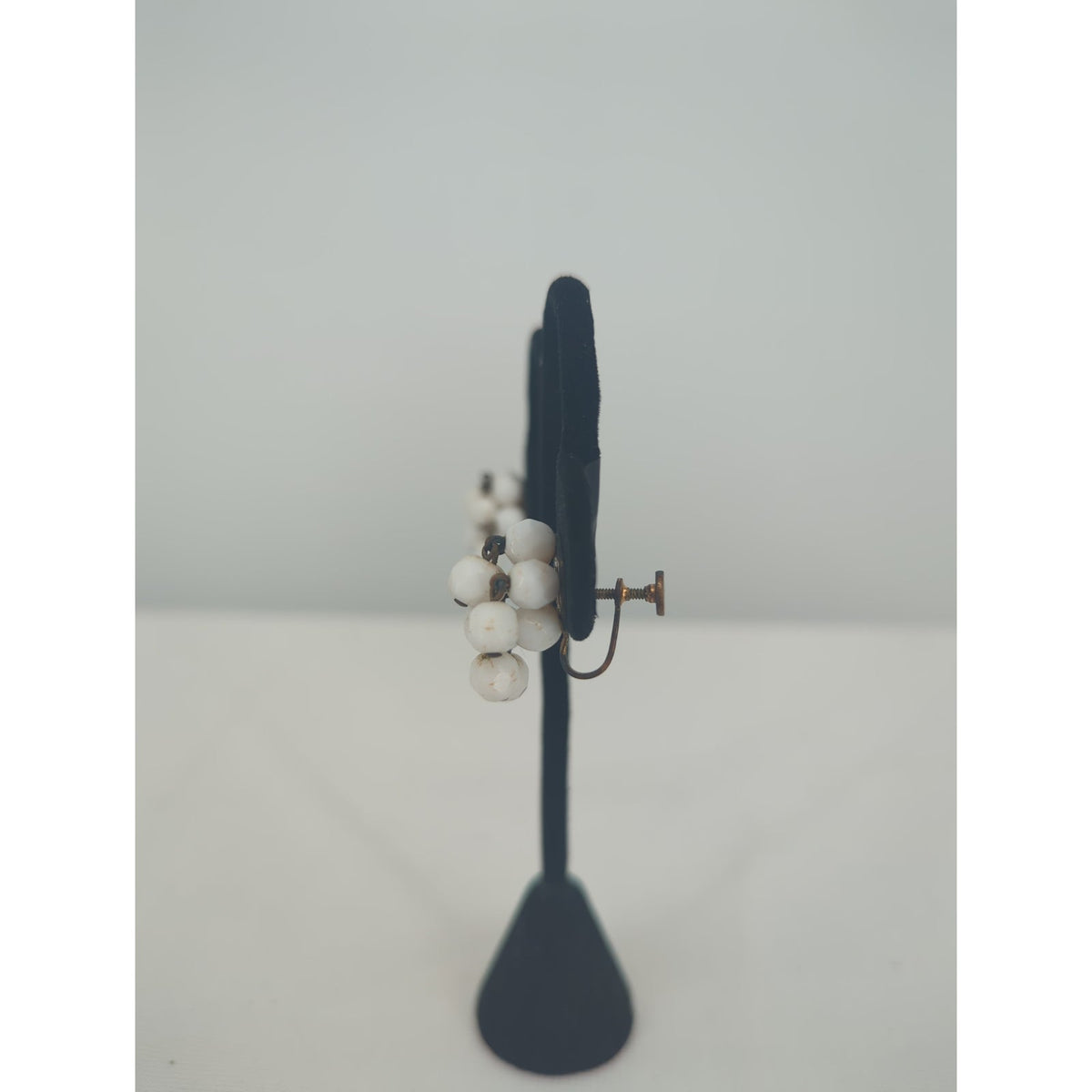 Vintage Milk Glass Cluster Screw Back Earrings Mid-Century Retro Bridal Jewelry