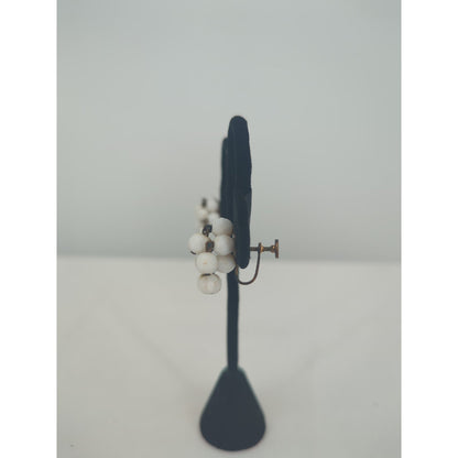 Vintage Milk Glass Cluster Screw Back Earrings Mid-Century Retro Bridal Jewelry