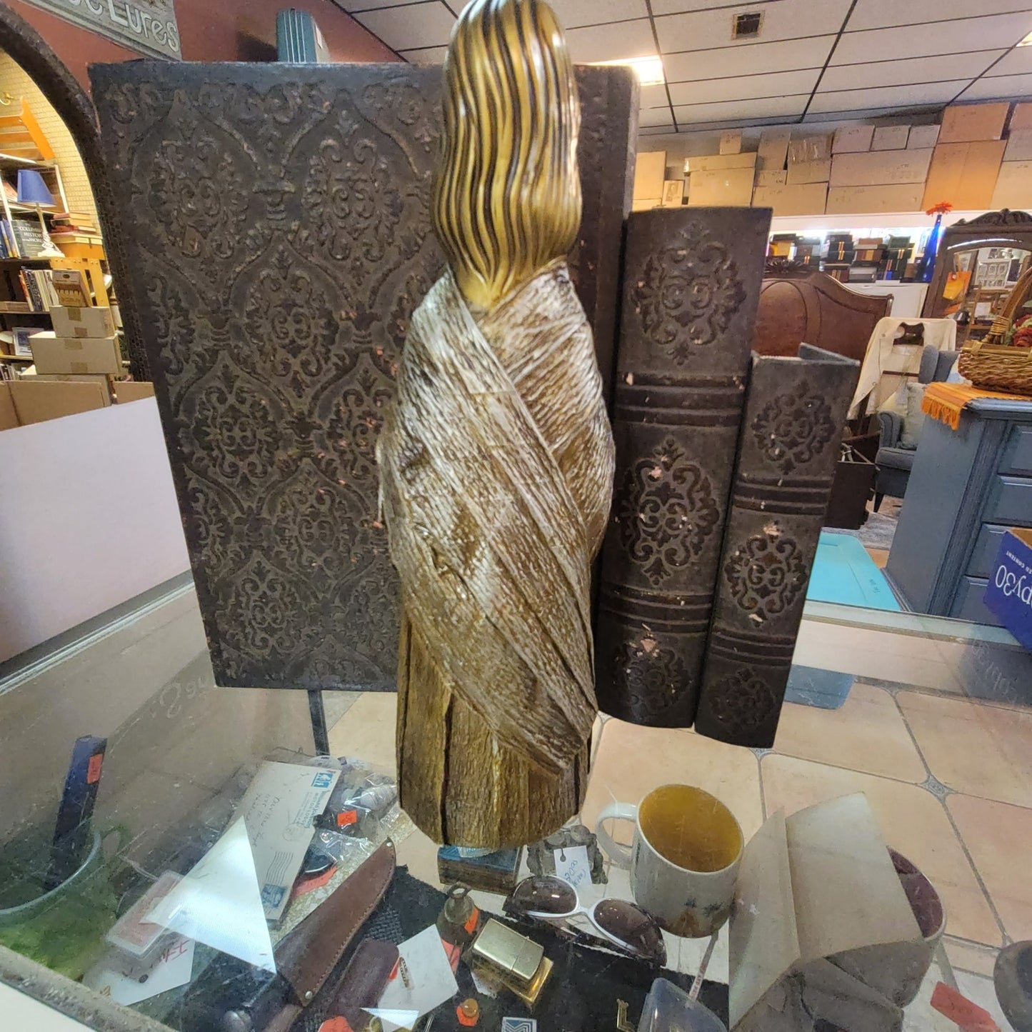 LARGE Schmid Bros Joseph Statue Faux Wood Gold Gilt Japan Mid Century Religious