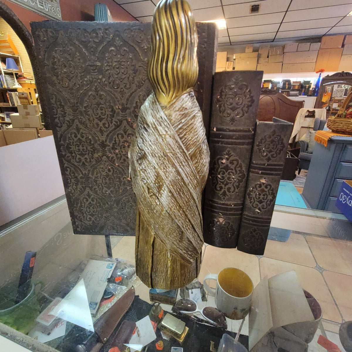 LARGE Schmid Bros Joseph Statue Faux Wood Gold Gilt Japan Mid Century Religious