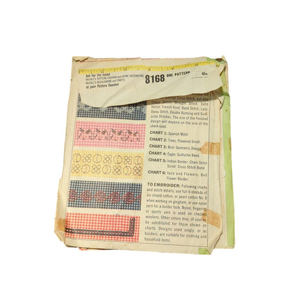 McCalls 8168 Vintage Sewing Pattern One Size Embroidery Transfers Checked Fabric