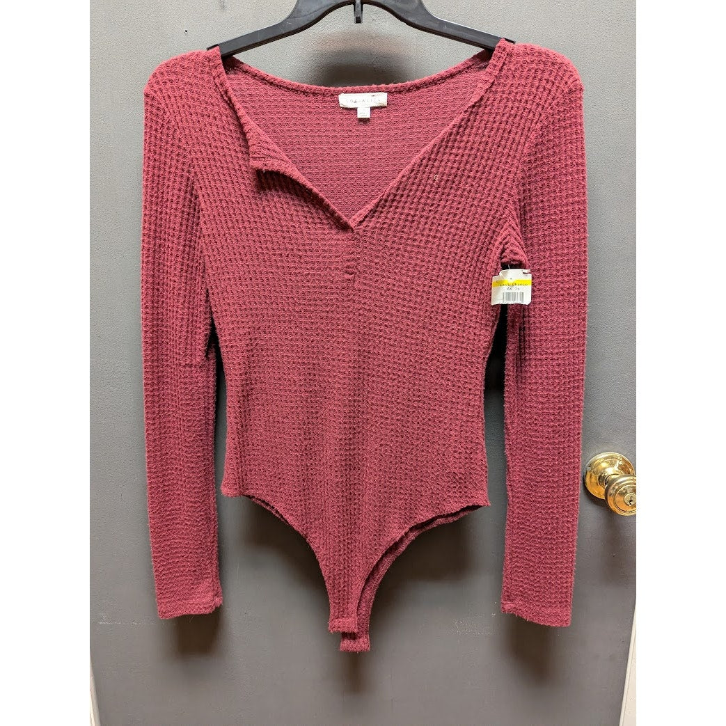 Socialite Size Medium Waffle long sleeve thong bodusuit top v/neck NEW