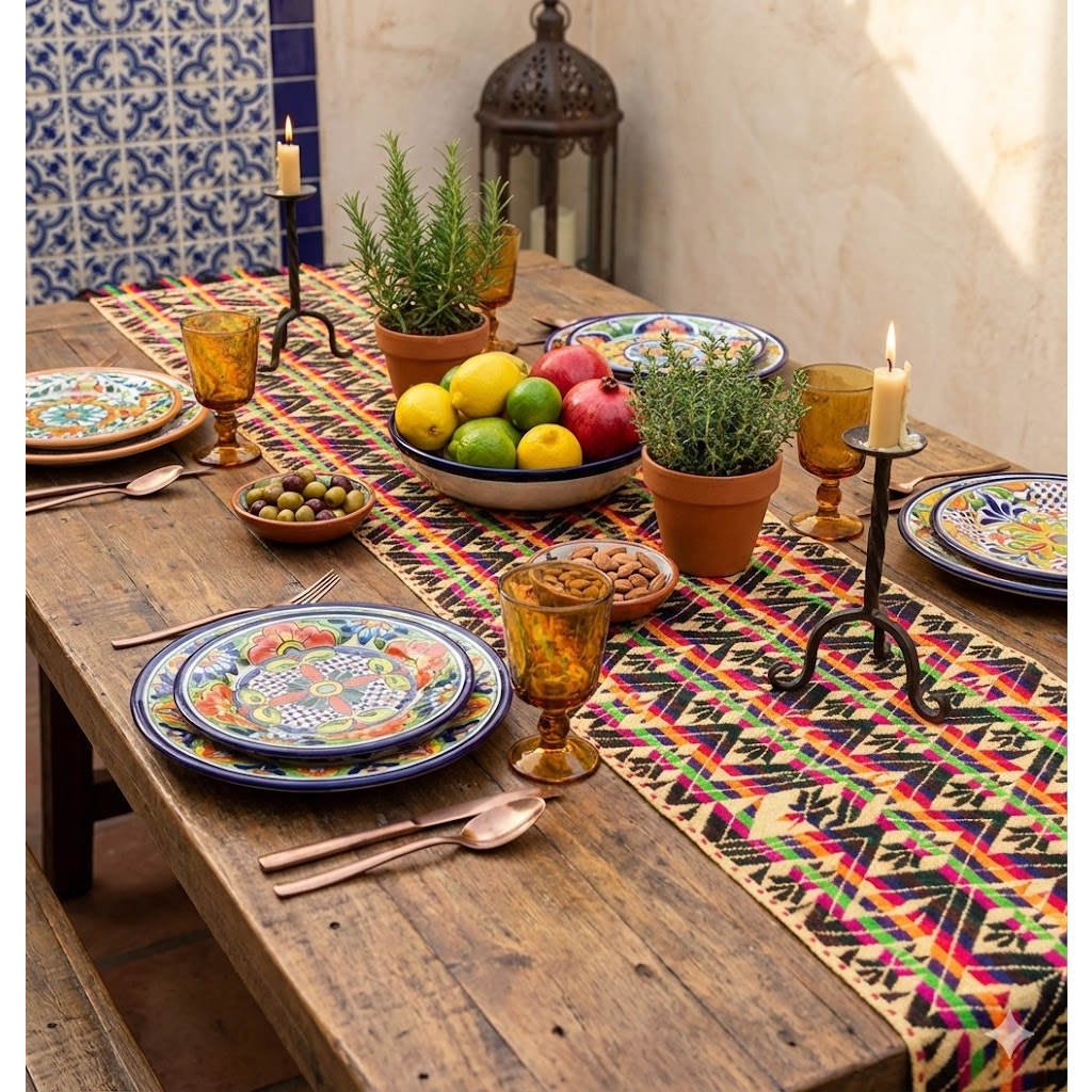 Handmade Multicolor Table Bed Console Dresser Runner Embroidery Geometric Linens