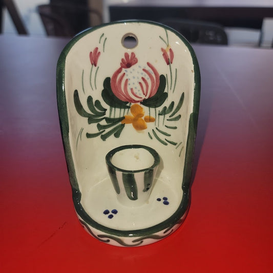 Vintage Italian Hand Painted Ceramic Wall Sconce Candle Holder Floral Folk Art