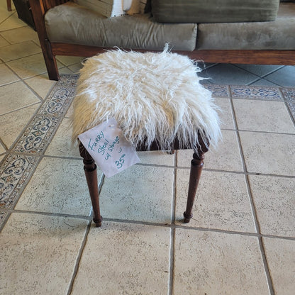 SECONDHAND SANDIES: Shaggy covered stool ( Can be recovered easily )