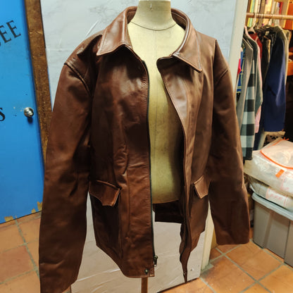 Vintage Absolute Leather Brown Heavyweight Bomber Jacket 3XL Mens Moto Flight