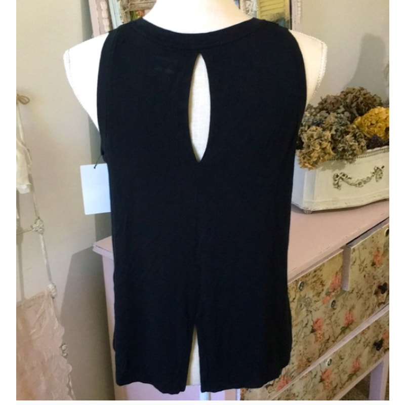 HALOGEN Keyhole Split Back Muscle Tank Top in Black Extra Large NEW short sleeve