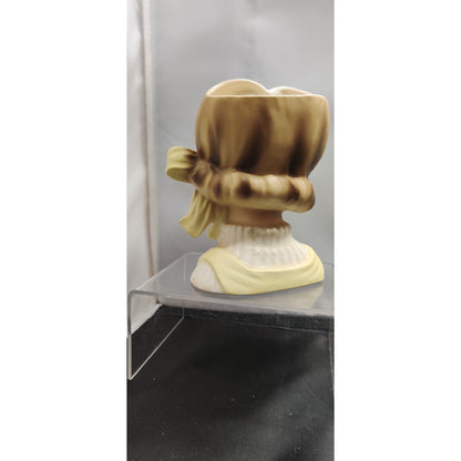 Vintage Yellow Jumper Blonde Lady Head Vase Planter Kitsch Ceramic Inarco E-2767