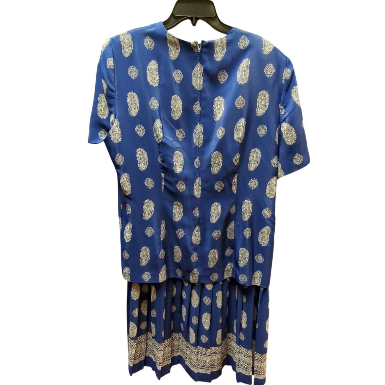 Leslie Fay vintage drop waist 18 dress Blue white Paisley summer garden Plus