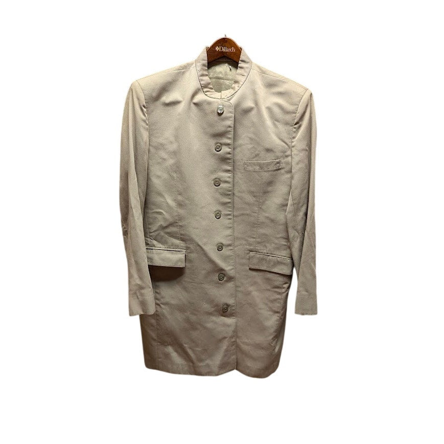 Custom Made Mandarin Collar Long Coat Tan Khaki Structured Minimalist Waistcoat