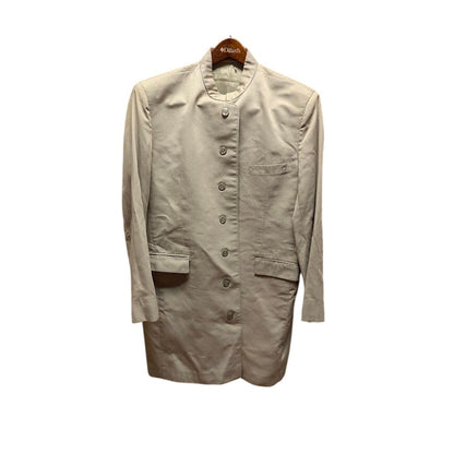 Custom Made Mandarin Collar Long Coat Tan Khaki Structured Minimalist Waistcoat