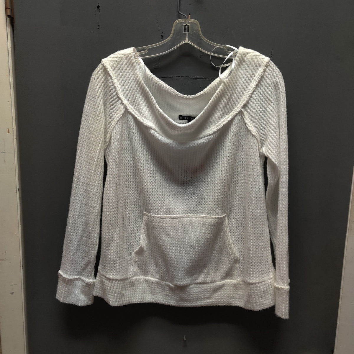 Gibsonlook White Waffle Knit Cowl Neck Pullover Top Casual Cozy Lounge Medium