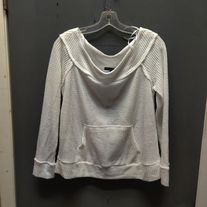 Gibsonlook White Waffle Knit Cowl Neck Pullover Top Casual Cozy Lounge Medium