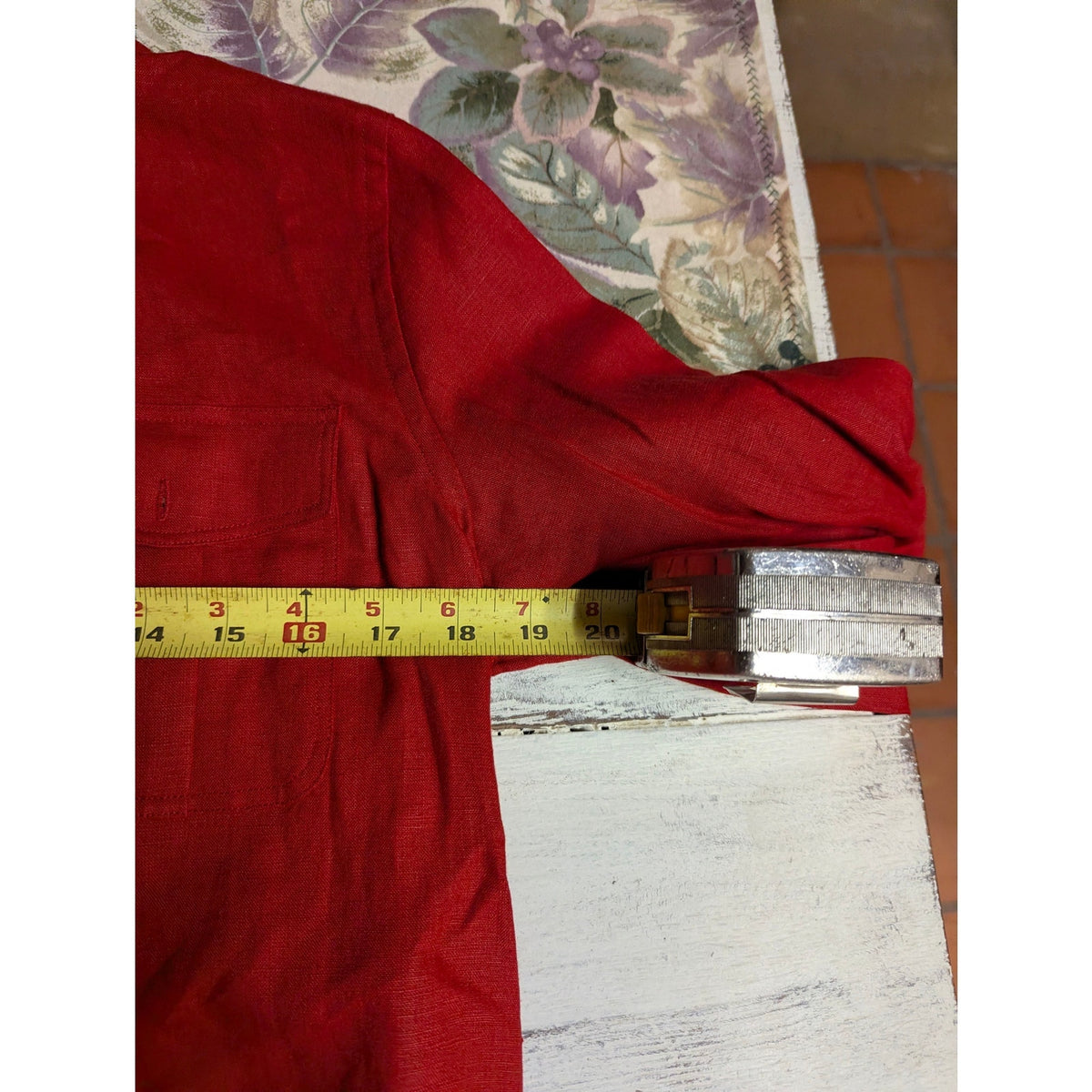Lauren Ralph Lauren Petite Red Linen Roll Tab Sleeve Button Down Shirt Small PP