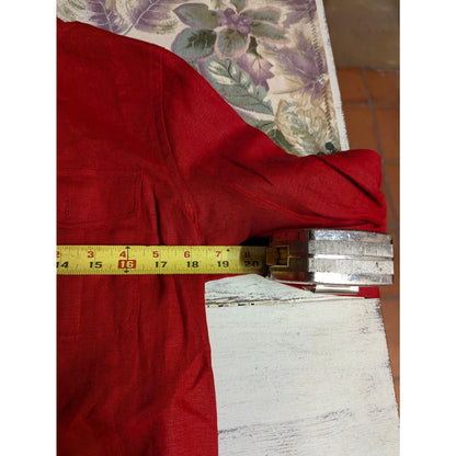 Lauren Ralph Lauren Petite Red Linen Roll Tab Sleeve Button Down Shirt Small PP