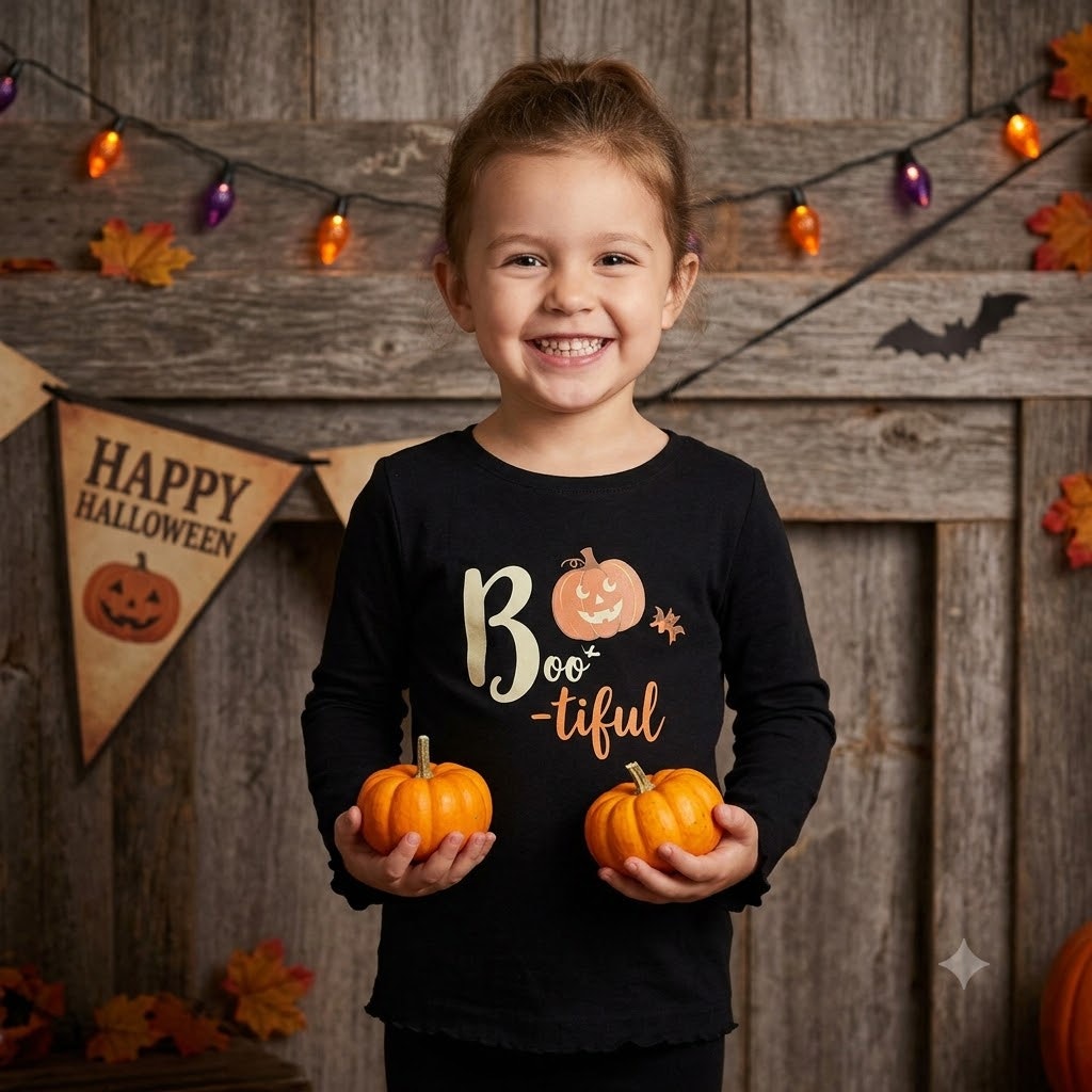 Tuna Kids Girls Black Boo-tiful Halloween Graphic Long Sleeve Shirt Size 4