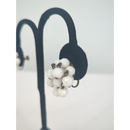 Vintage Milk Glass Cluster Screw Back Earrings Mid-Century Retro Bridal Jewelry