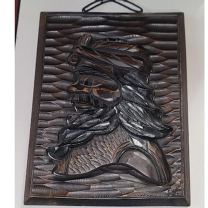 Japanese Ainu Clan Leader Man Wood Carving Wall Plaque Decor Hokkaido Kuril