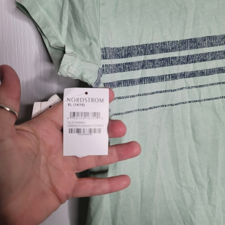 Treasure Bond YOUTH XL (14/16) Green Fondant Stripe Tee Shirt Short Sleeve NEW