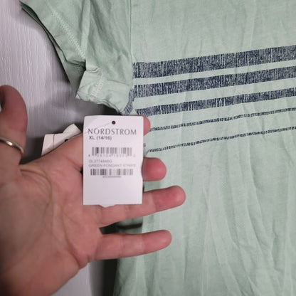 Treasure Bond YOUTH XL (14/16) Green Fondant Stripe Tee Shirt Short Sleeve NEW