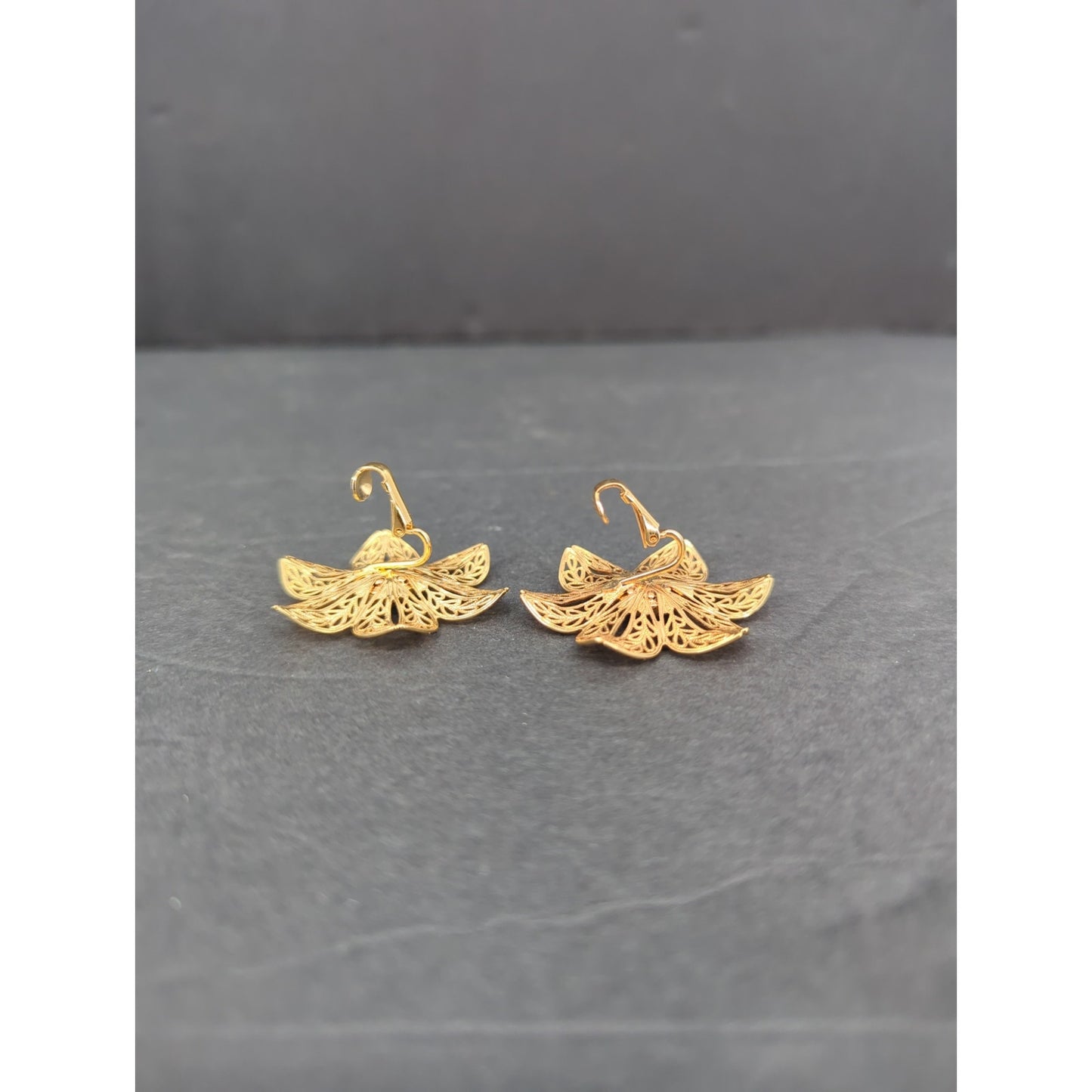 Vintage Gold Tone Filigree Floral AB Rhinestone Clip On Earrings Boho
