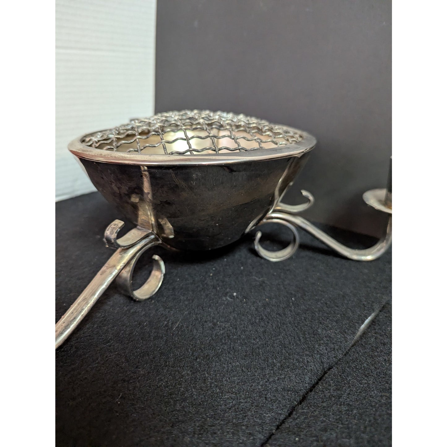 Vintage Silver Plate Epergne Centerpiece Bowl with Flower Frog Grate