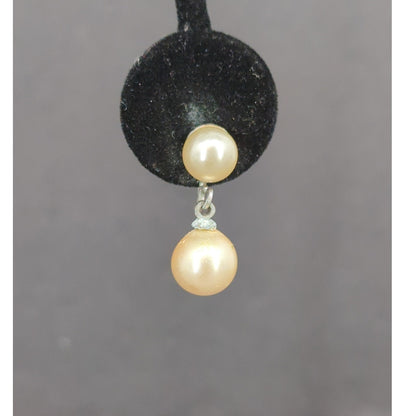 Vintage Gold Tone Faux Pearl Drop Pierced Dangle Earrings Minimalist Wedding