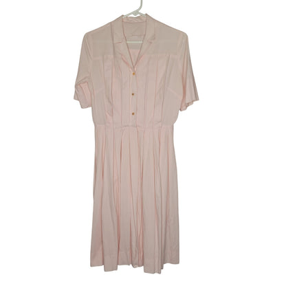 Vintage light Pink Dress Pleated short sleeve Summer 50s fit flare  Small/Medium
