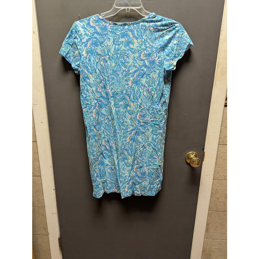 Lilly Pulitzer Etta v-neck dress in the "Surf Blue Coral of the Story medium