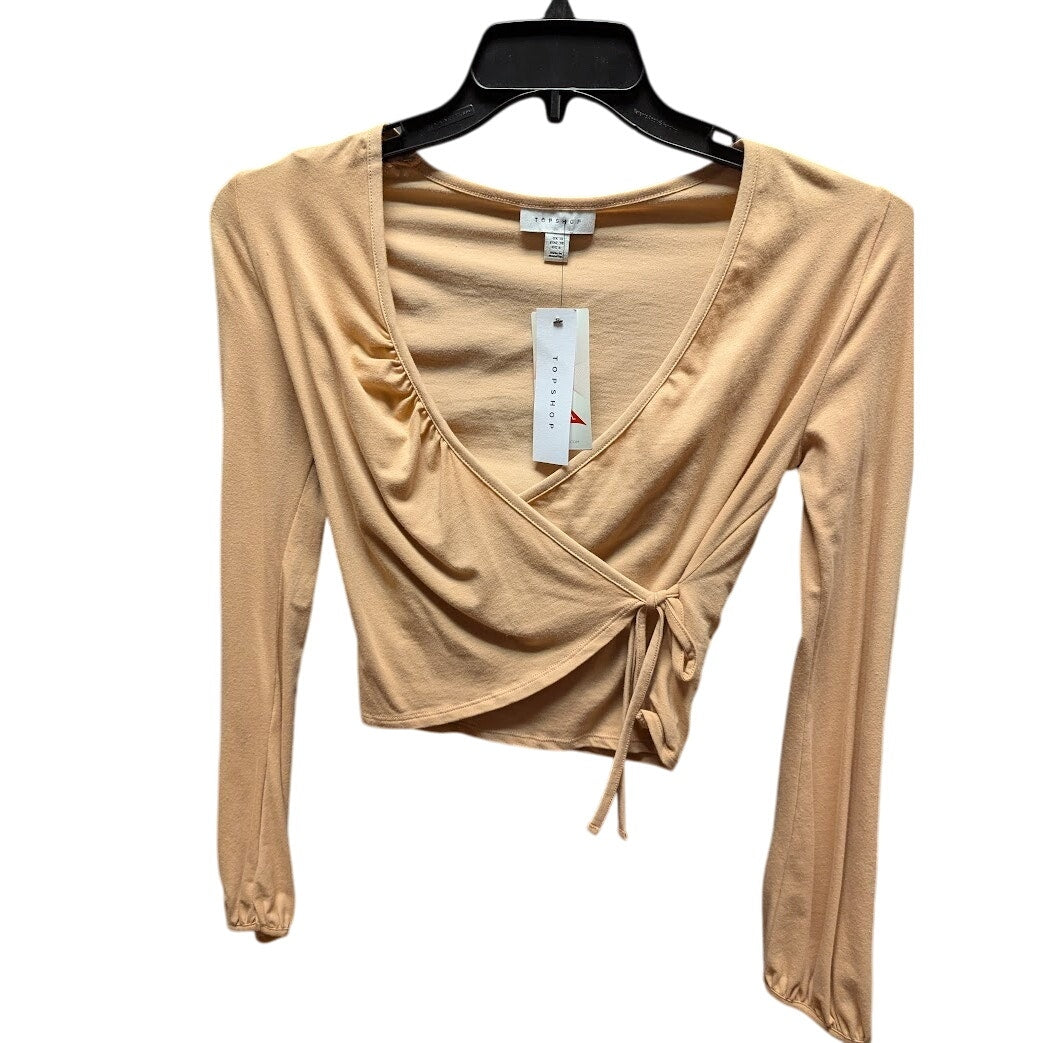 Topshop size 6 wrap cropped long sleeve shirt blouse top VNeck NEW just peachy