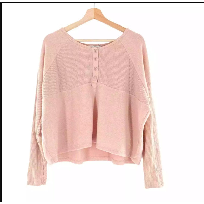 Poof! SOFT Rib Popover Blush Pink Oversize Long Sleeve Medium Casual sweater NEW