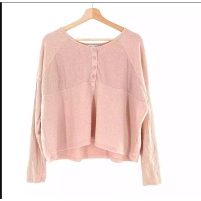 Poof! SOFT Rib Popover Blush Pink Oversize Long Sleeve Medium Casual sweater NEW