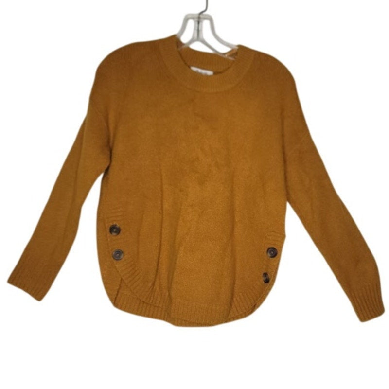 Madewell Mustard Yellow Button-Side Crewneck Sweater NWT Size XXS