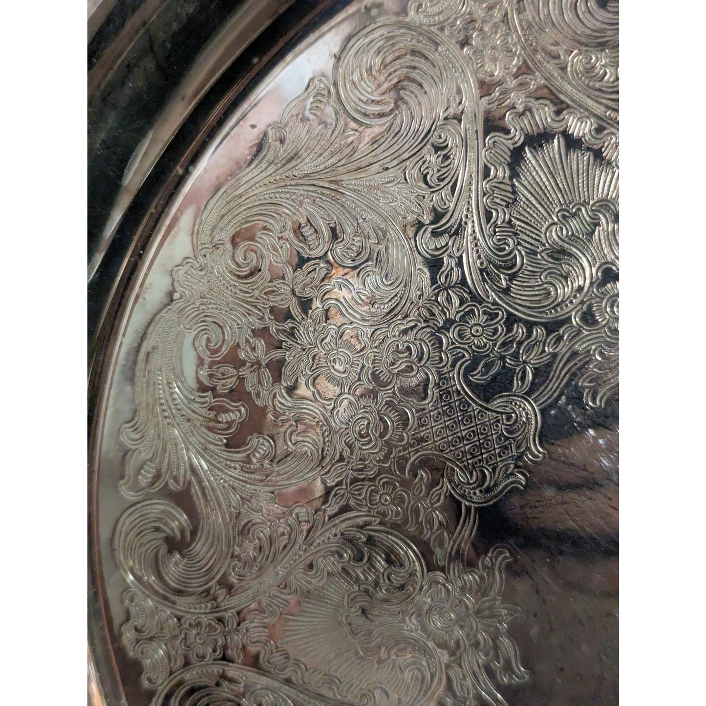 Vintage Hollywood Regency Silverplate Round Platter Ornate Serving Tray