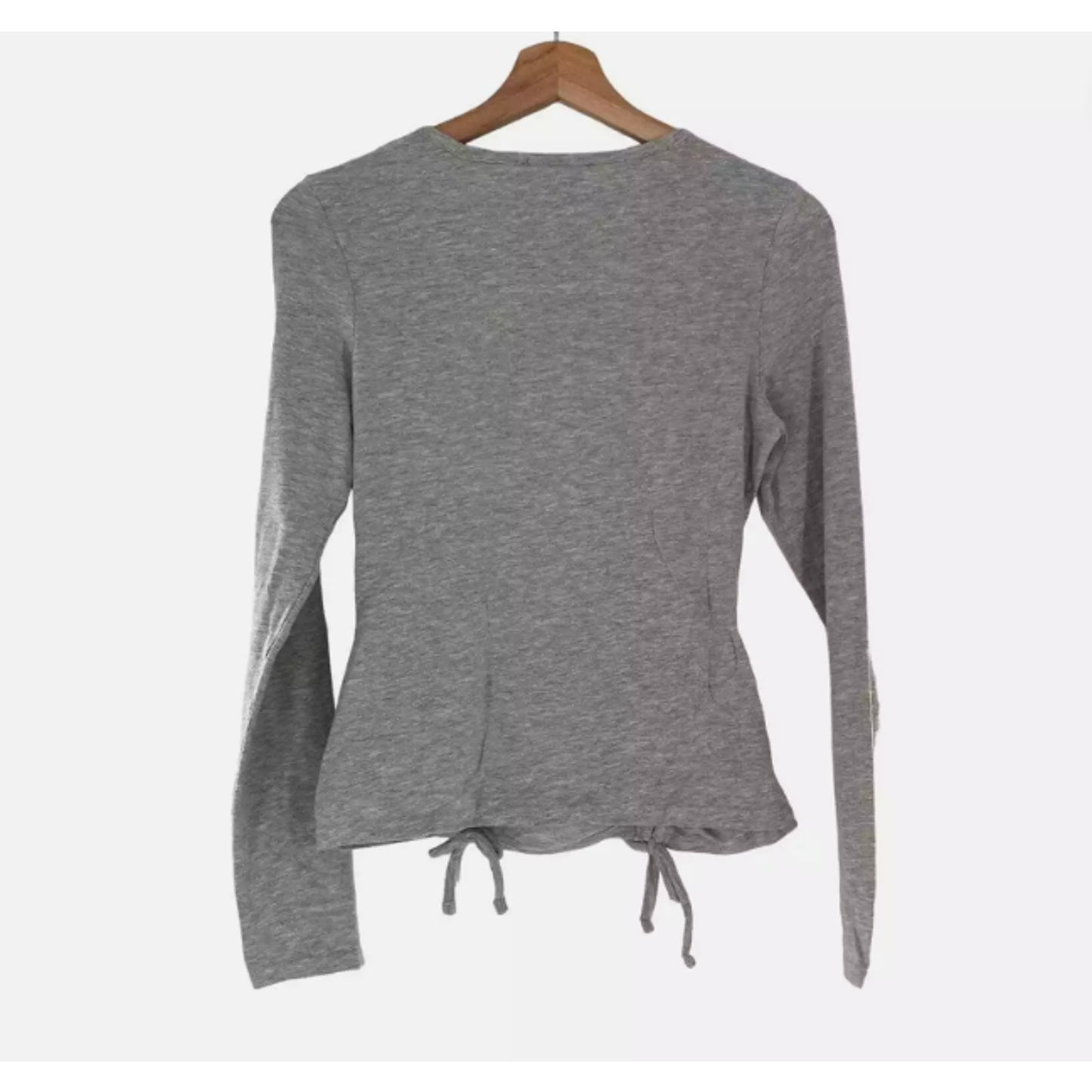 Derek Heart Ruched Drawstring Heather Gray Long Sleeve Cotton Tee LARGE NEW